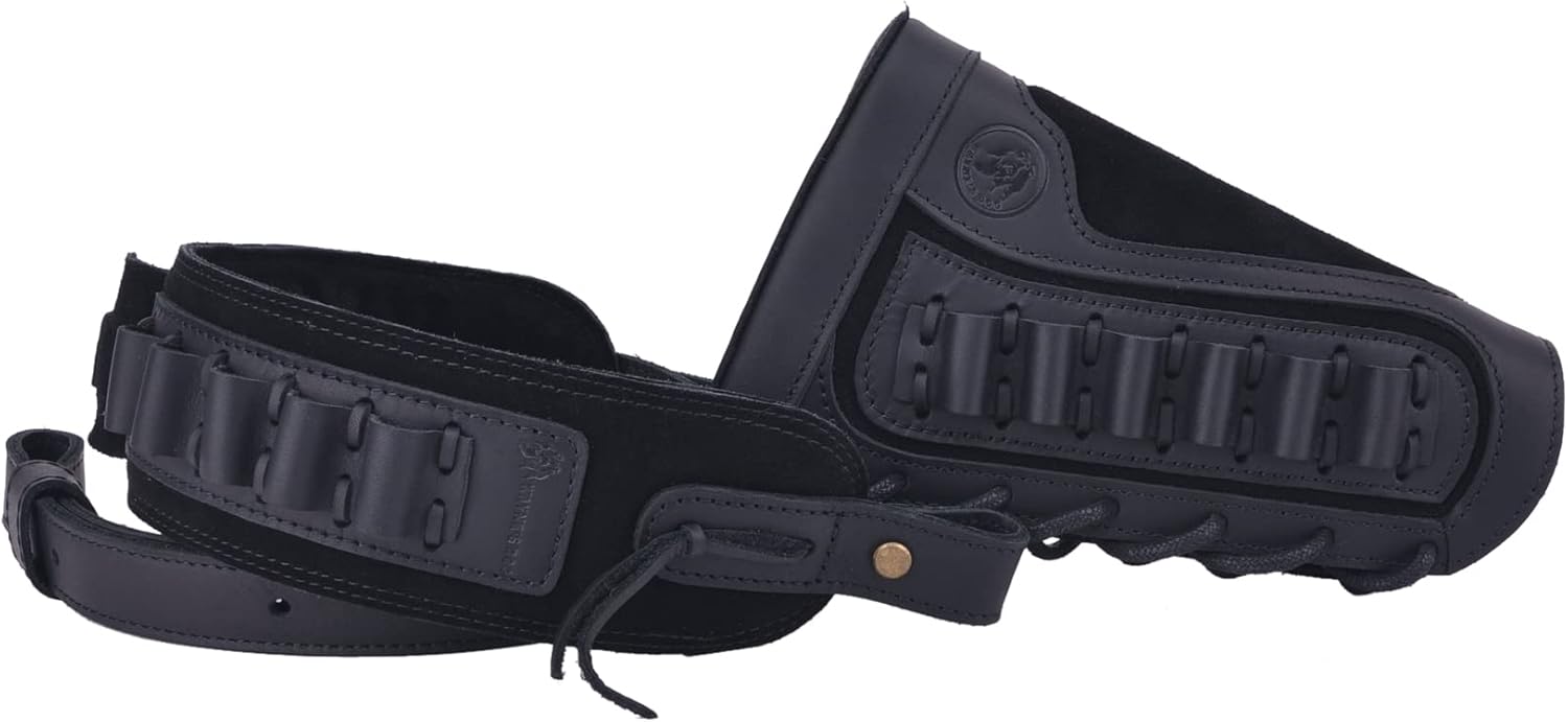 Tas Trost Leather Cheek Reoil Pad with Rifle Sling in Black for Righty Hunter 308 .45-70 .30-06 .44MAG