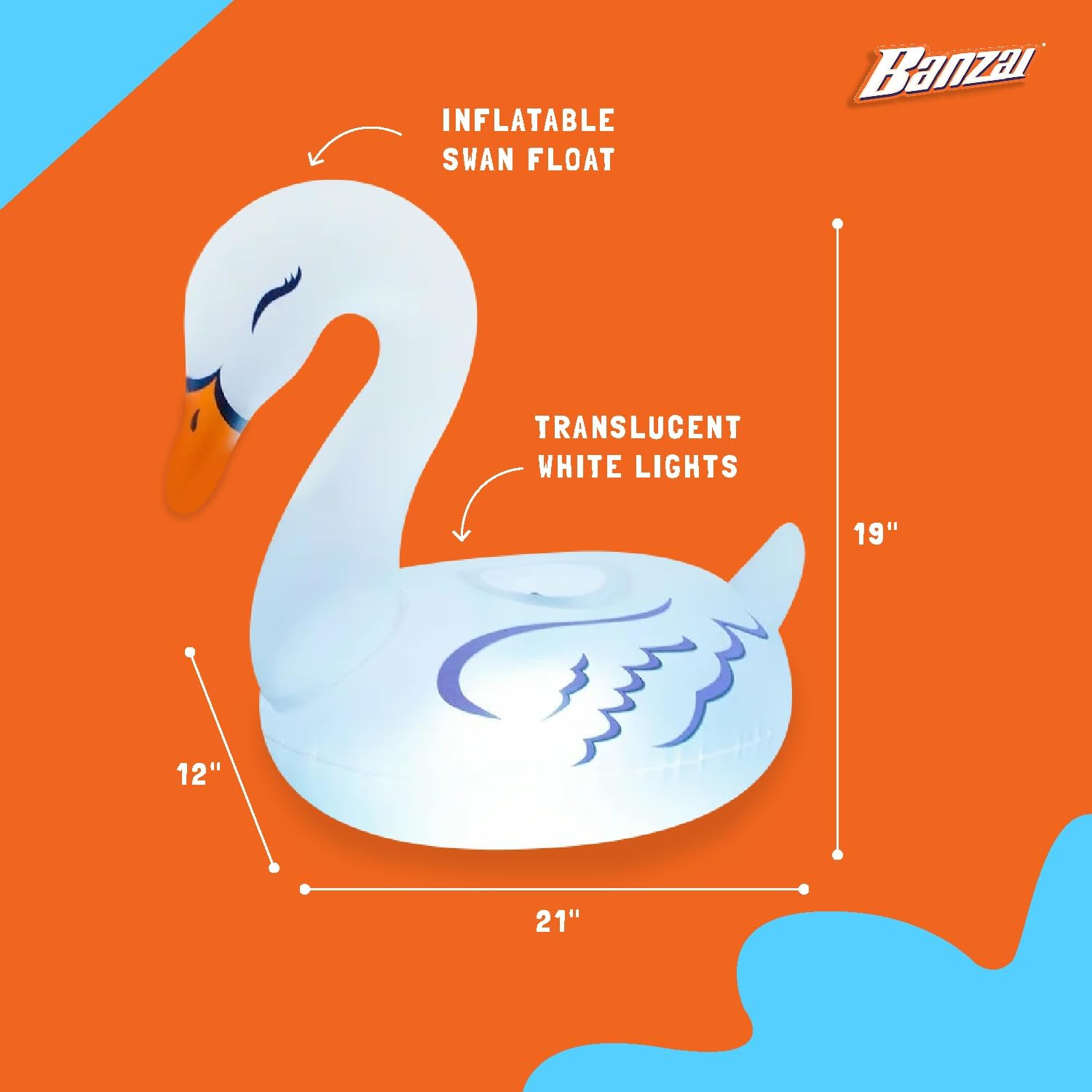 Banzai Lumi Bright Party Swans Floating Pool Lanterns, Outdoor Inflatable Swan LED-Light Float Set, Pack of 2
