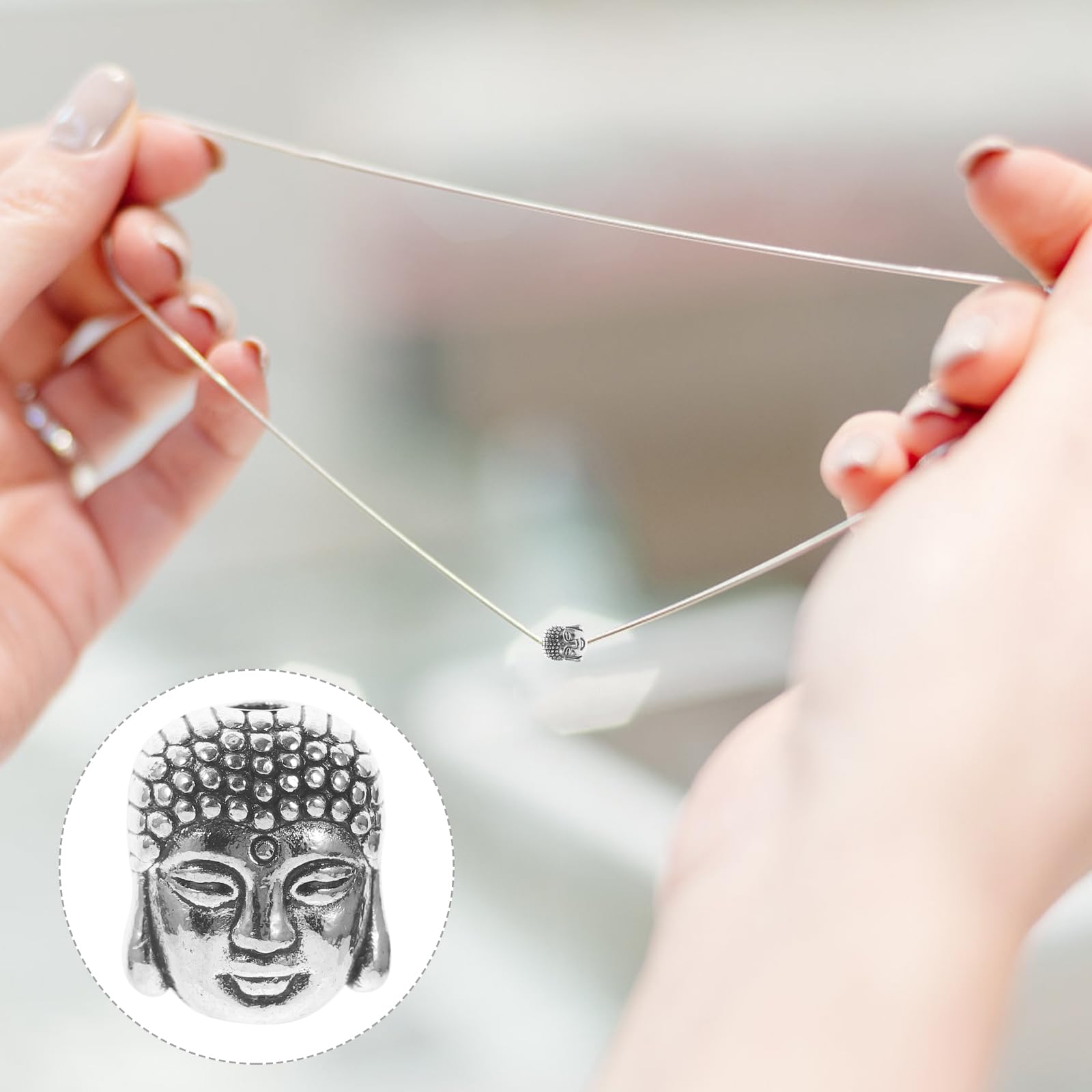 Healifty Double-Faced Buddha Head Beads 20 Pack 0.4 Inch Antique Silver Spacer Beads for Jewellery Making Diy Bracelets and Necklaces Religious Accessories - Image 4