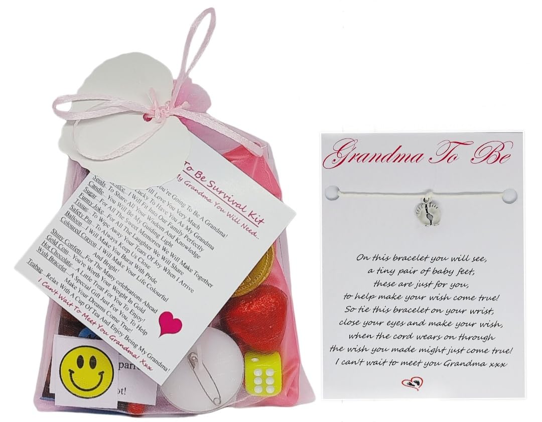 Leia-Marie's Celebration Gifts Grandma to Be Survival Gift Kit from The Baby Bump | with A Lovely Keepsake Baby Feet Charm Wish Bracelet Included | A Great Gift to Congratulate The New Grandma to Be!