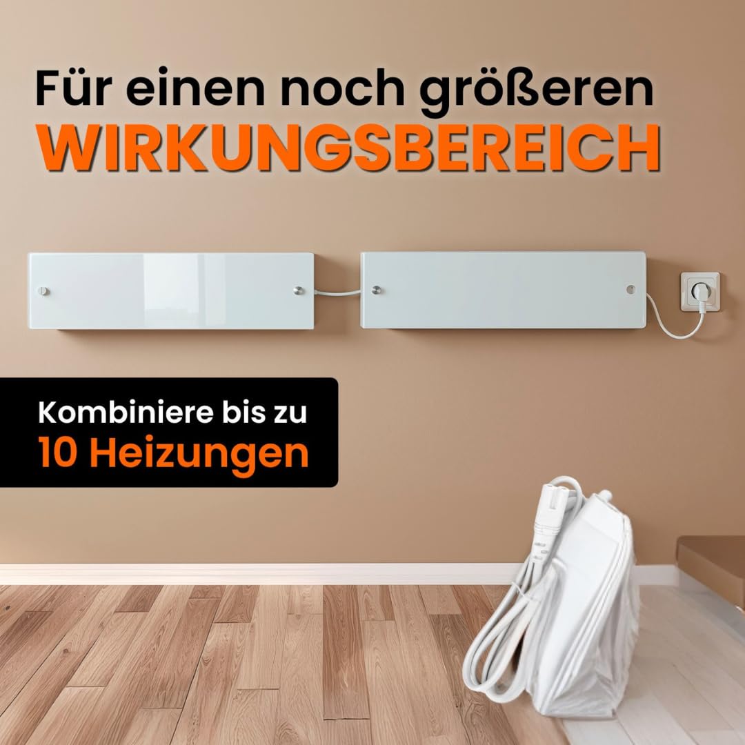 Tonis SCHIMMELSCHOCK 2x Glaspanel Anti-Schimmel-Heizung zur Schimmelbekämpfung plus Verbindungskabel | Wandheizung trocknet kalte, feuchte Wände & behebt die Ursache für Schimmel