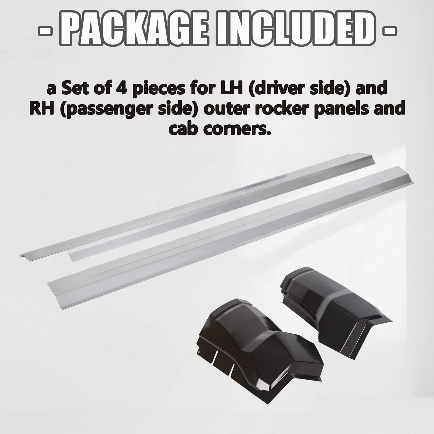 KUAFU Outer Rocker Panels & Cab Corner Set Slip-on Compatible with 2009-2010 Dodge Ram 1500 Quad Cab/ 2011-2018 Ram Truck Extended Cab 1500 2500 3500 4Pcs You Will Receive 2 Packages