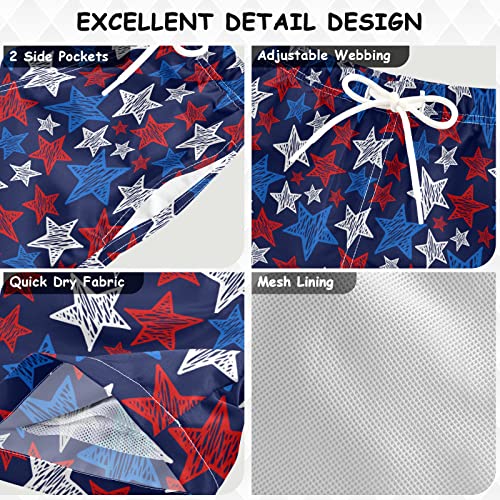 Aflyko 4Th Of July Boys' Swim Trunk Doodle Stars Blue Red White Beach Board Shorts Toddler Swimwear #TOP4