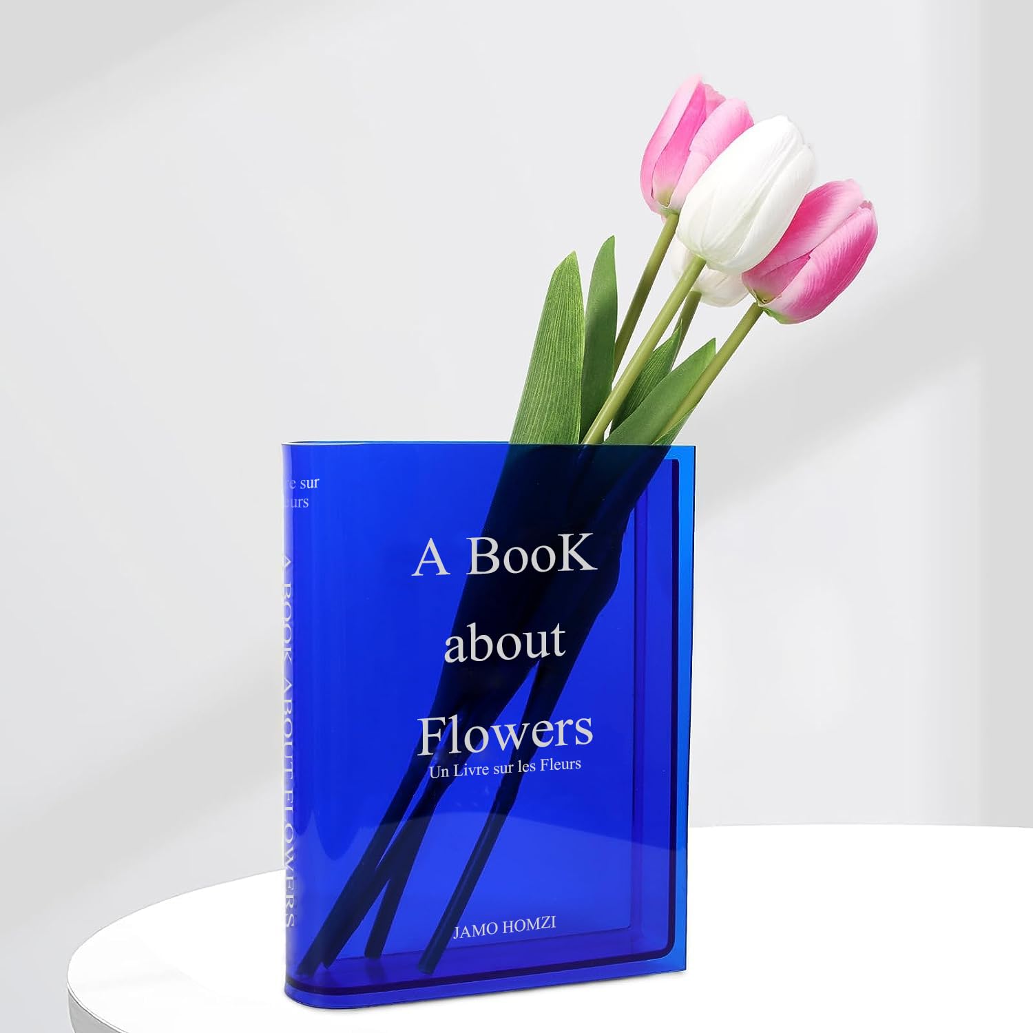 Book Vase Clear Vase for Flowers Aesthetic Room Decor Artistic Cultural Flavor Decorative Unique Transparent Vase Home/Bedroom/Office Accent-A Book About Flowers(Blue)