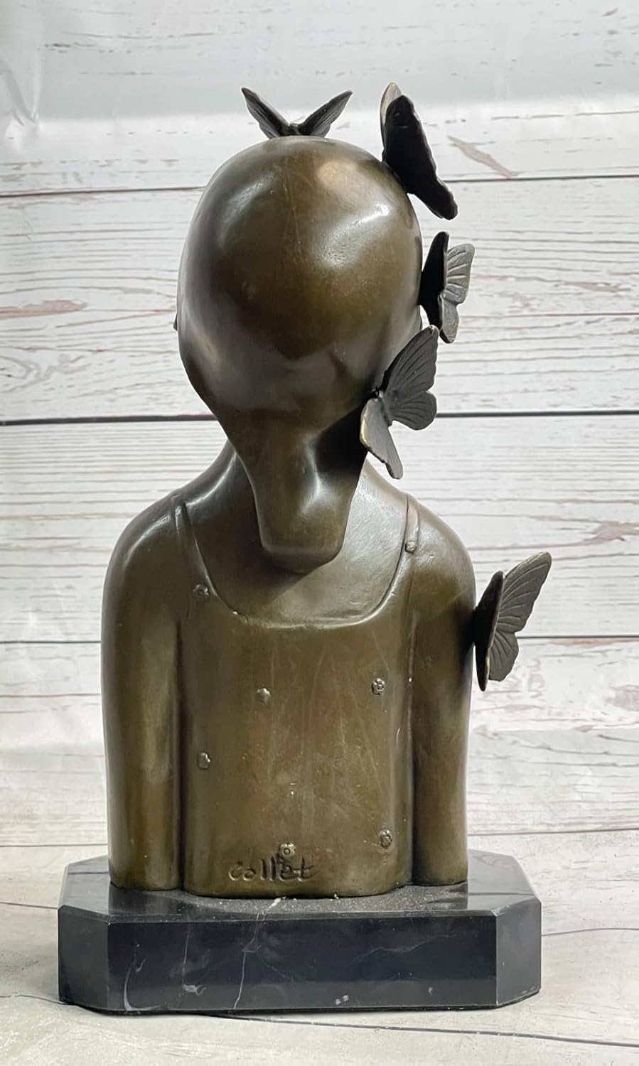 Handcrafted Butterfly Girl Bust Bronze Sculpture by Collet: Modern Artwork for Office Décor Handmade Art by Classy Bronze