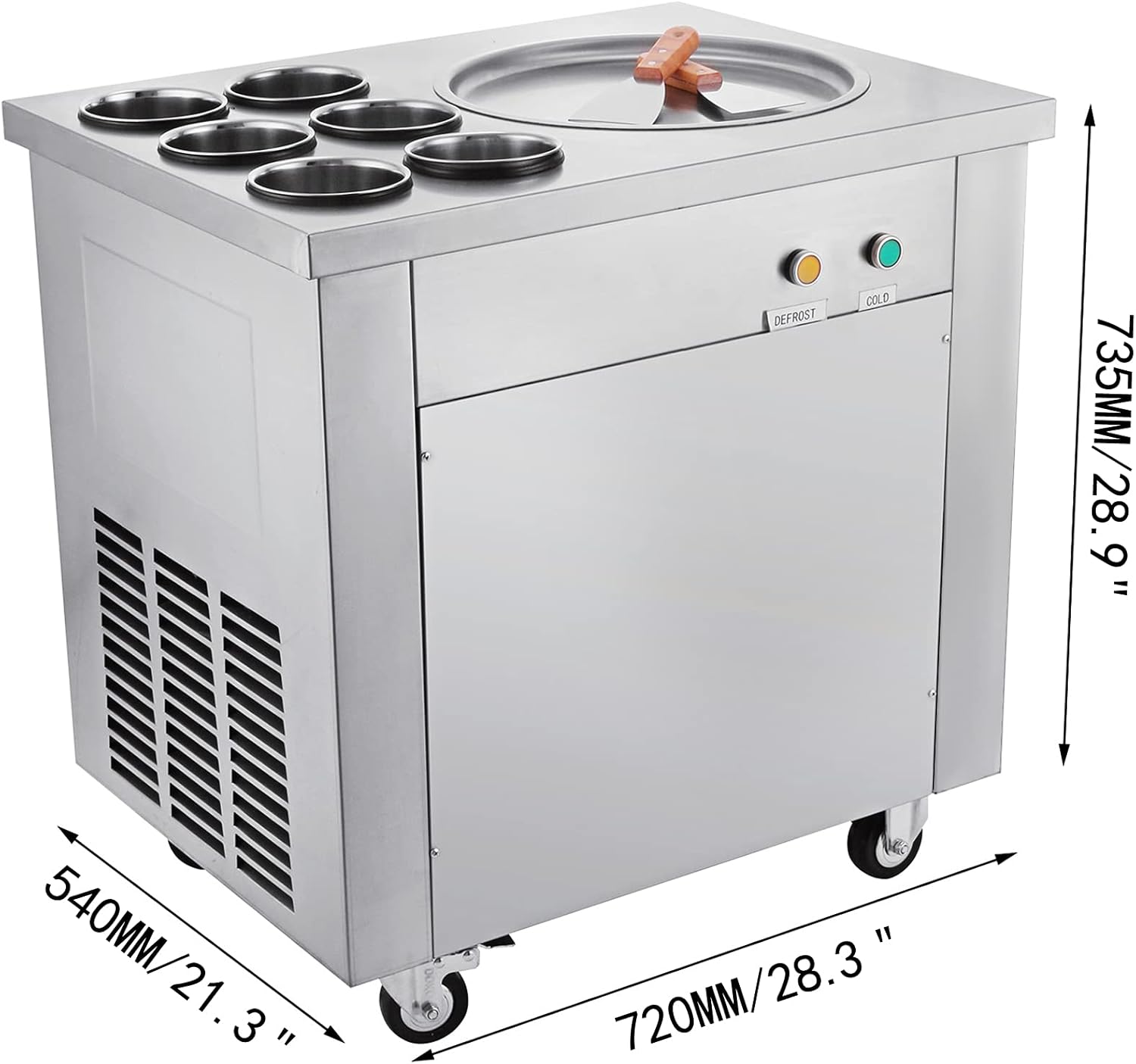 VEVOR Commercial Ice Roll Maker, 13.7" Pan Diameter 740W Ice Cream Maker, 6 Buckets Fried Yogurt Cream Machine, with Food Shovels Perfect for Bars, Cafés, Dessert Shops