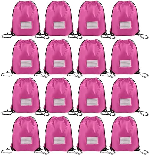 16 Pack Drawstring Bags,Bulk Draw String Backpack, Gym Sports Cinch Bag Sackpack for Women Men, Pink