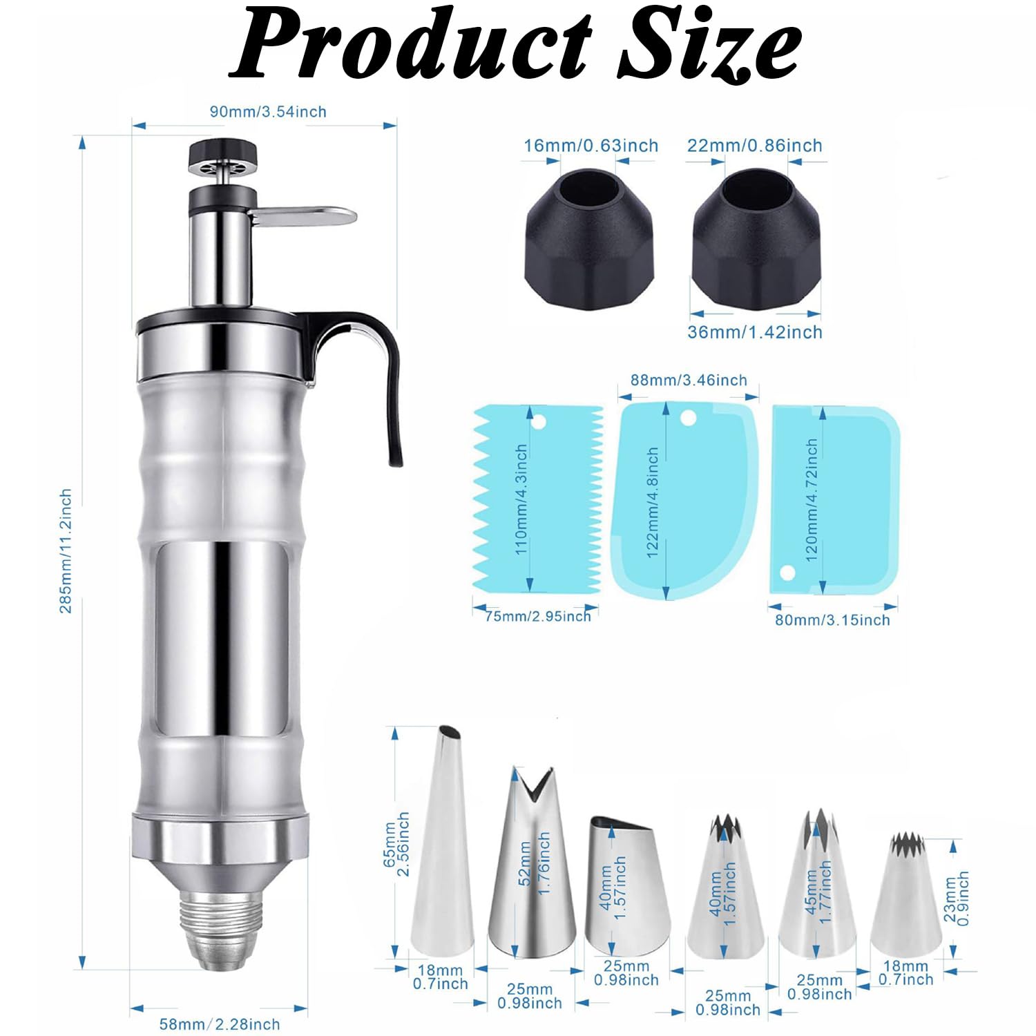 Seringue à Gâteau En Acier Inoxydable, Seringue à Garnir Réutilisable Avec 6 Douilles, Accessoire De Pâtisserie Pour Décoration De Gâteaux, Cupcakes, Beignets Et Pâtisseries