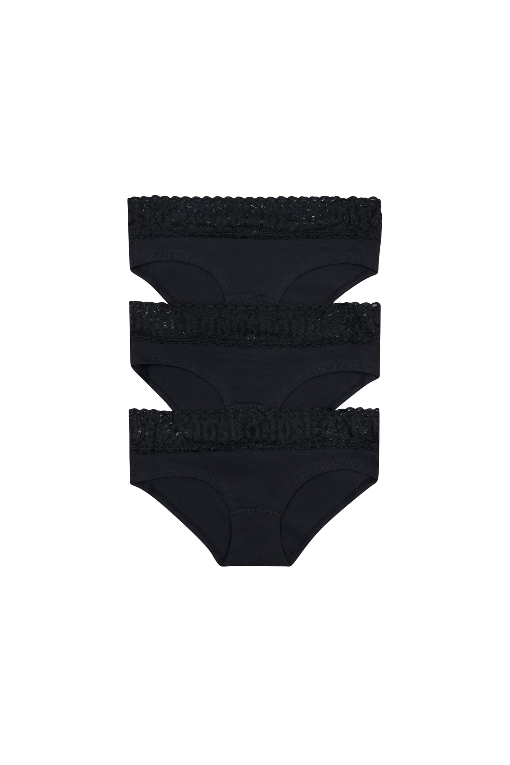 Bonds womens Underwear Hipster Pack, Lace-top Icons Hipster Panties for Women, Stretchy Cotton-blend Underwear, 3-pack: X-Large Black
