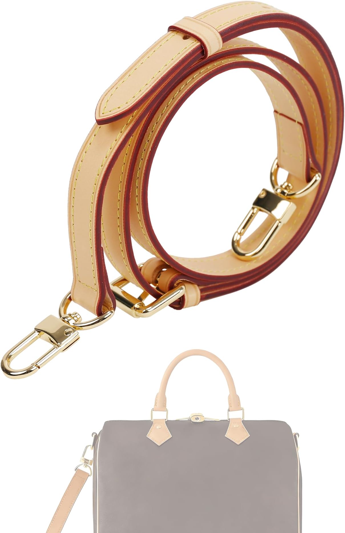 DGAZ Vachetta Leather Crossbody Strap for LV Speedy Bag, Adjustable Shoulder Bag Strap Replacement (1.5cm Wide, Beige)