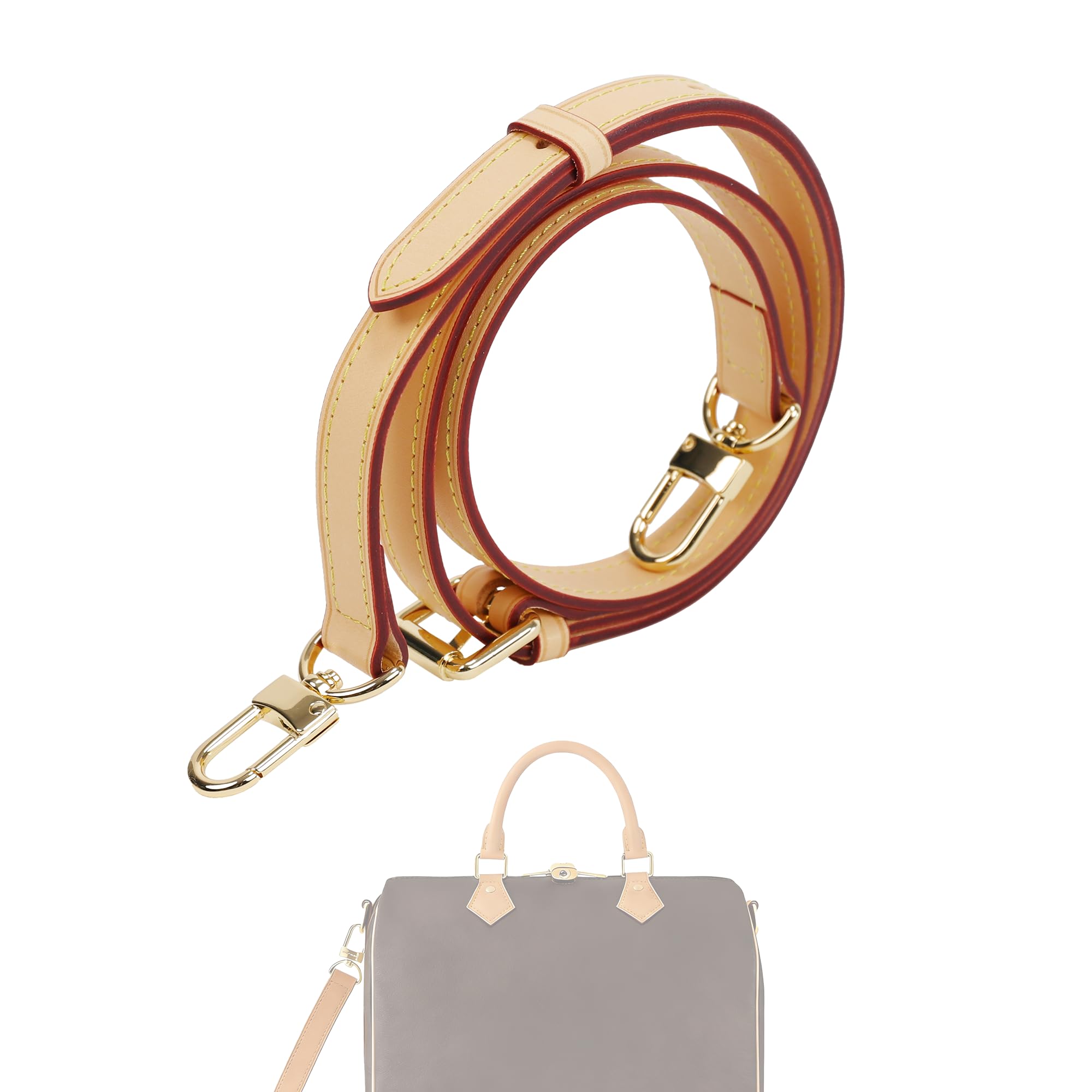 DGAZ Vachetta Leather Crossbody Strap for LV Speedy Bag, Adjustable Shoulder Bag Strap Replacement (1.8cm Wide, Beige)