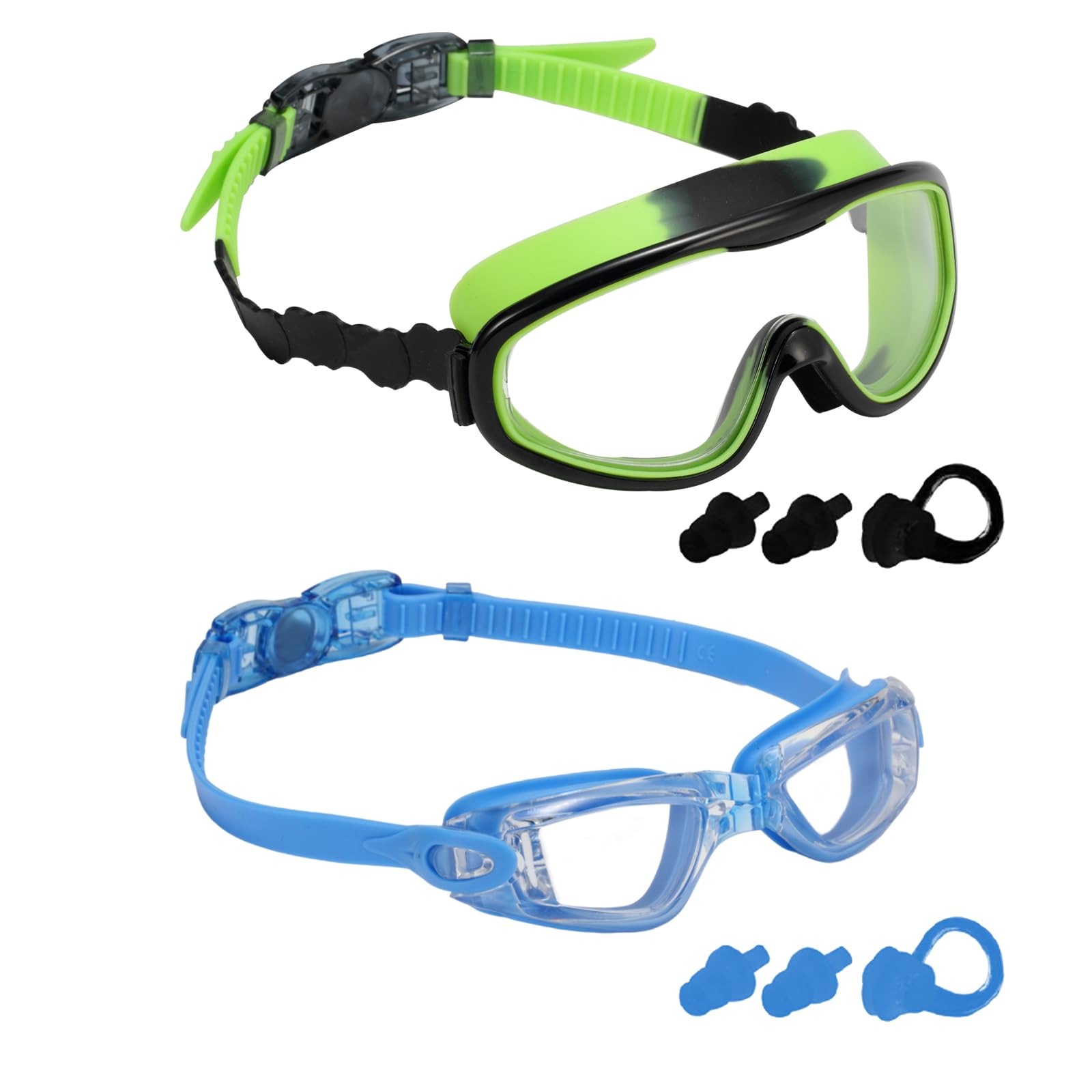 2 Pack Kids Swim Goggles, One-Piece Lens & Compact Style Swimming Glasses for Children and Early Teens from 3 to 15 Years Old