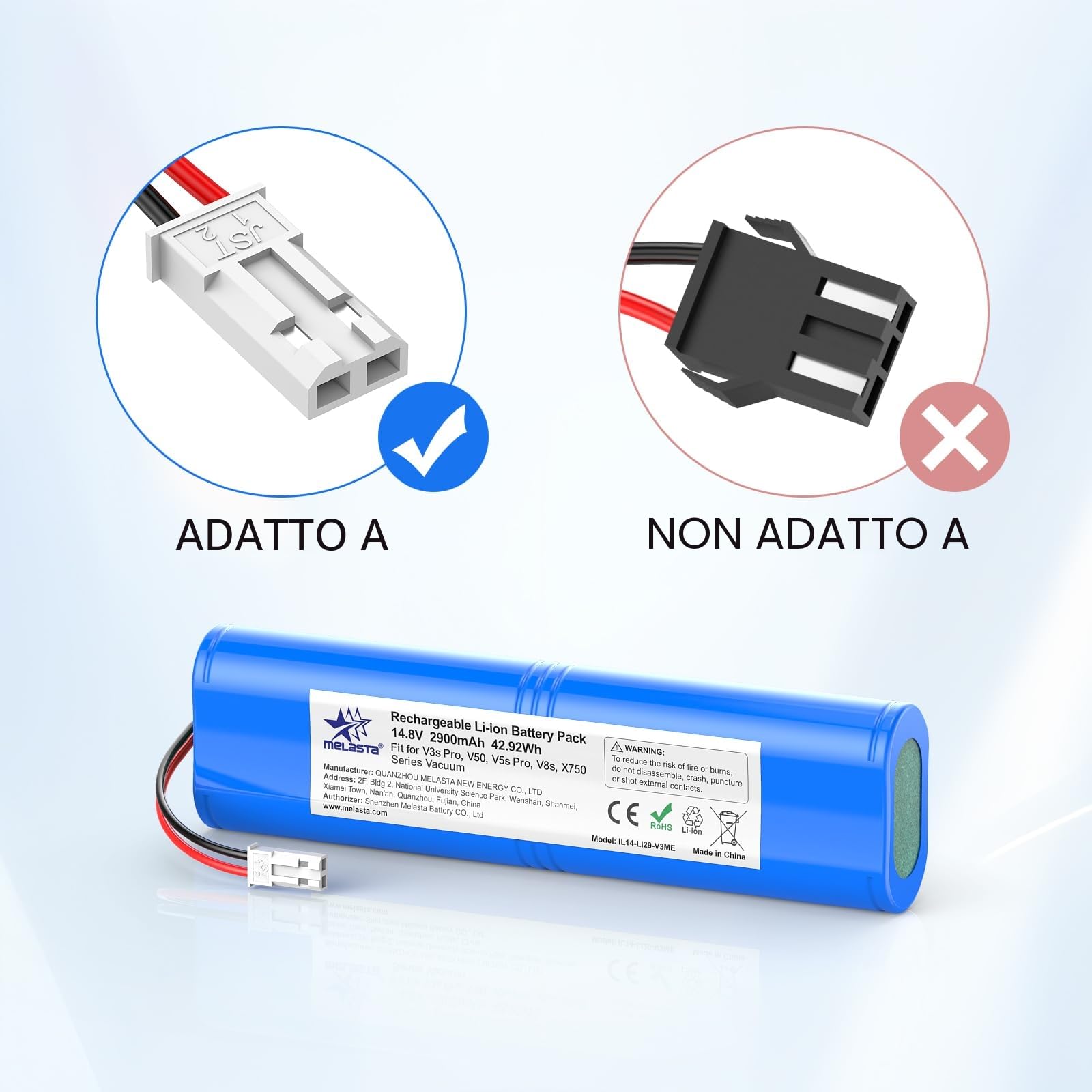 melasta Li-ion Batteria di Ricambio per iLife V3s Pro, V40, V50, V5s Pro, V5x, V80, V8s, V85, X750 Serie, 14,8V 2900mAh per Medion MD13202, MD18500, MD18501, MD18600, MD19510, MD19511 Robot