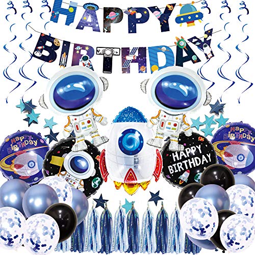 Outer Space Birthday Party Decorations Universe Space Happy Birthday Banner Galaxy Birthday Party Supplies for Boys Astronaut Rocket Balloons