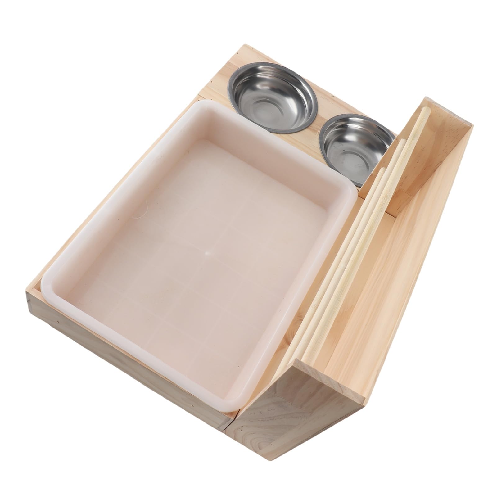 Rengue Mangiatoia per Fieno in Legno 3 in 1, Porta Fieno per Conigli di Grande capacità con Lettiera e 2 Ciotole, Struttura Antiribaltamento per Porcellino D'India, Cincillà, Coni