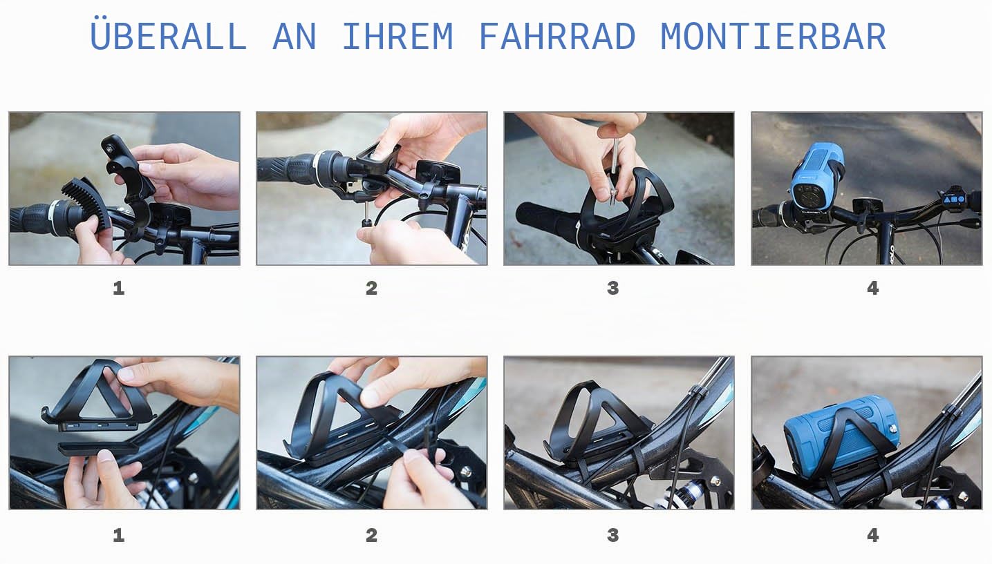 Tragbarer Bluetooth 4.0-Lautsprecher von CLEARON - Kabelloser wasserdichter Lautsprecher mit Fahrradhalterung & Fernbedienung - Premium Klangqualität &