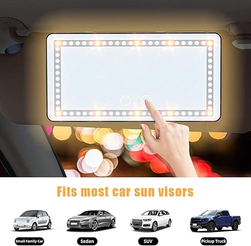 Miniatura 6 de Suvnie Espejo de tocador para visera solar para automóvil, espejo LED recargable con pantalla táctil regulable, espejo de maquillaje con 3 modos de