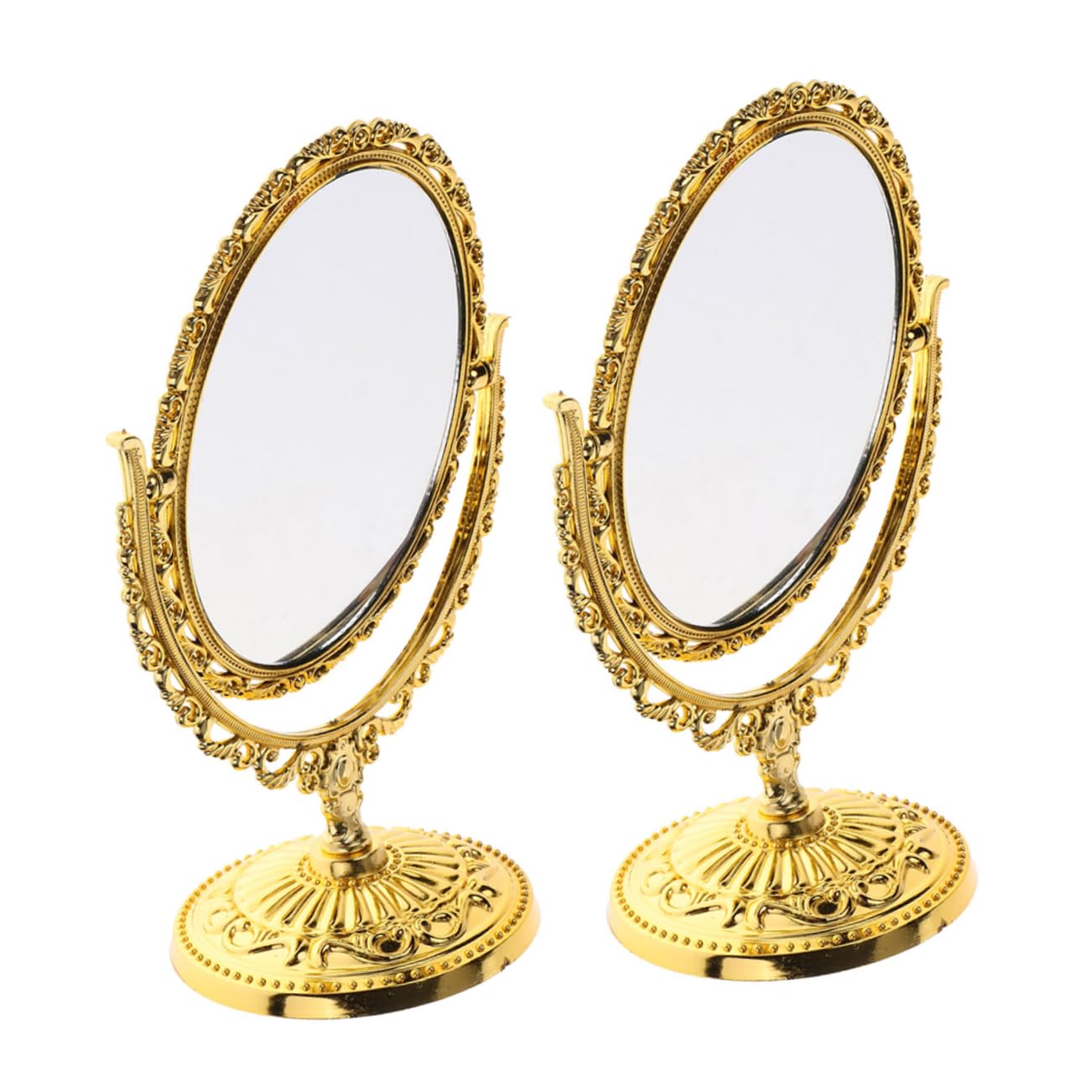 VOSAREA Rotating Desktop Makeup Mirrors Set 2pcs Vintage Style Oval Table Mirrors Large Decorative Vanity