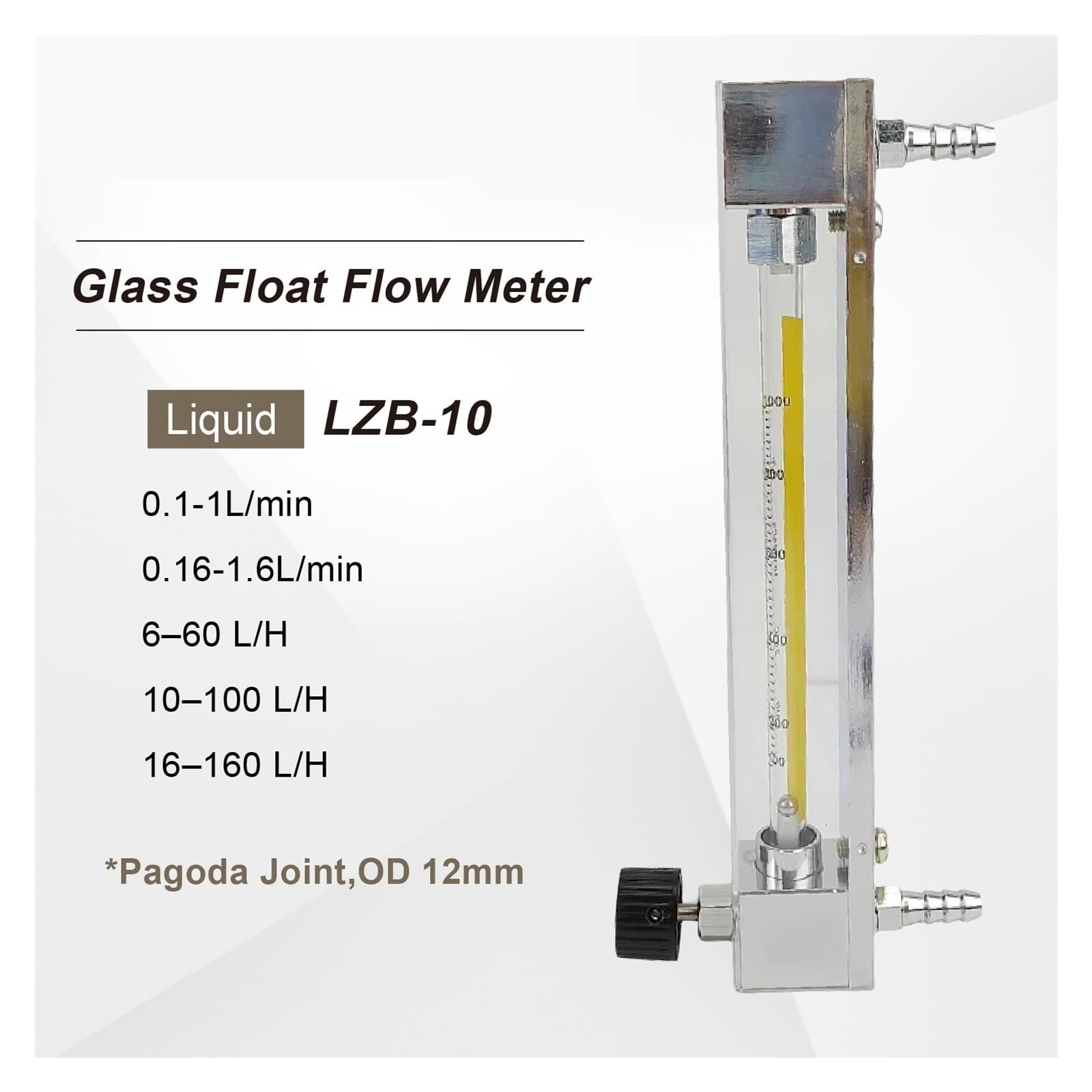 Medidor de flujo de líquido industrial, rotámetro de vidrio LZB-10 Medidor de flujo de área variable Medidor de flujo flotante con válvula de control(6-60L-H)