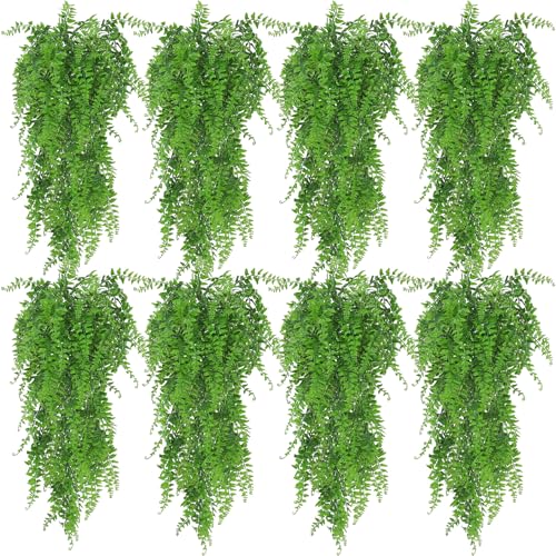 Huryfox Artificial Hanging Plants Fern Vine - 8PC Fake Ivy Leaves Decoration for Indoors & Outdoors, Faux Foliage Greenery Decor for Living Room, Kitchen, Balcony, Garden, Bedroom, Farmhouse Aesthetic