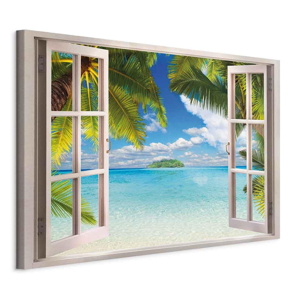 murando - Quadro Finestra Su Isola 120x80 cm 1 Pezzo - Stampa su Tela Strutturata XXL Grande - Quadri Moderni Soggiorno Grandi - Stampe da Parete Murale Arte Moderno Azzurro Mare c-C-0090-b-a