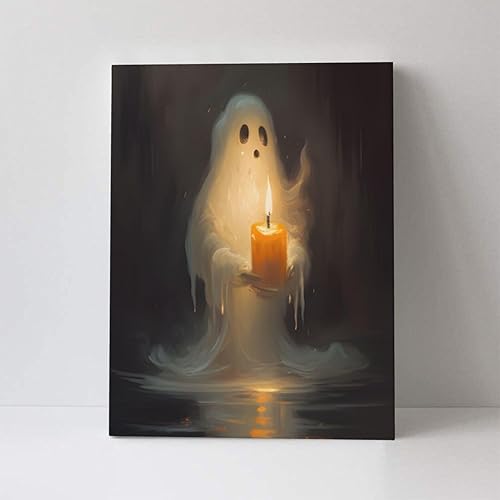 Miniatura 6 de WEASYYDS Arte de pared vintage de fantasma aterrador con vela, arte de pared de Halloween, imágenes espeluznantes, fantasma, bosque gótico, póster