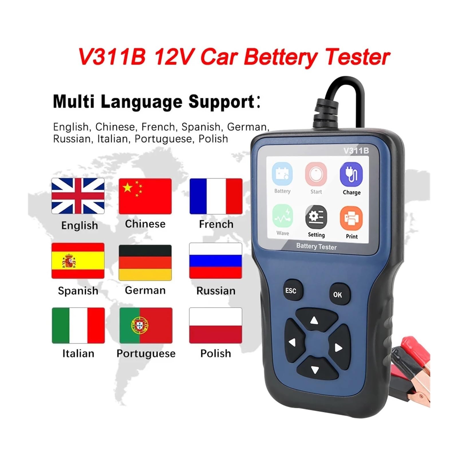 Comprobador de Baterias, Herramienta de diagnóstico automático, comprobador de cargador de batería de coche de 12 V, analizador de carga, herramientas de análisis de carga automotriz V311B