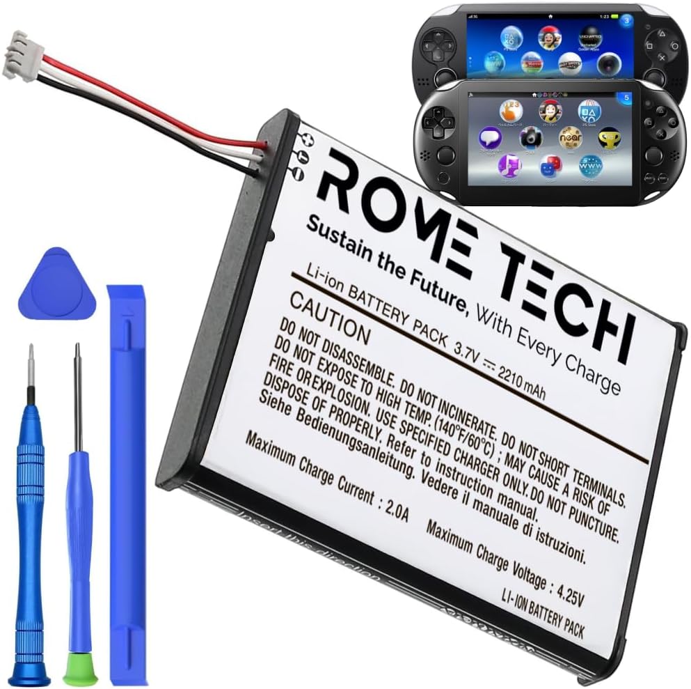 Rome Tech 3.7V Battery Replacement Set: 1 x 2210mAh Battery + 4-Piece Tool Kit, Compatible with Sony PS Vita 2007, PCH-2007, PCH-2000, PSV2000 SP86R – High Capacity Rechargeable