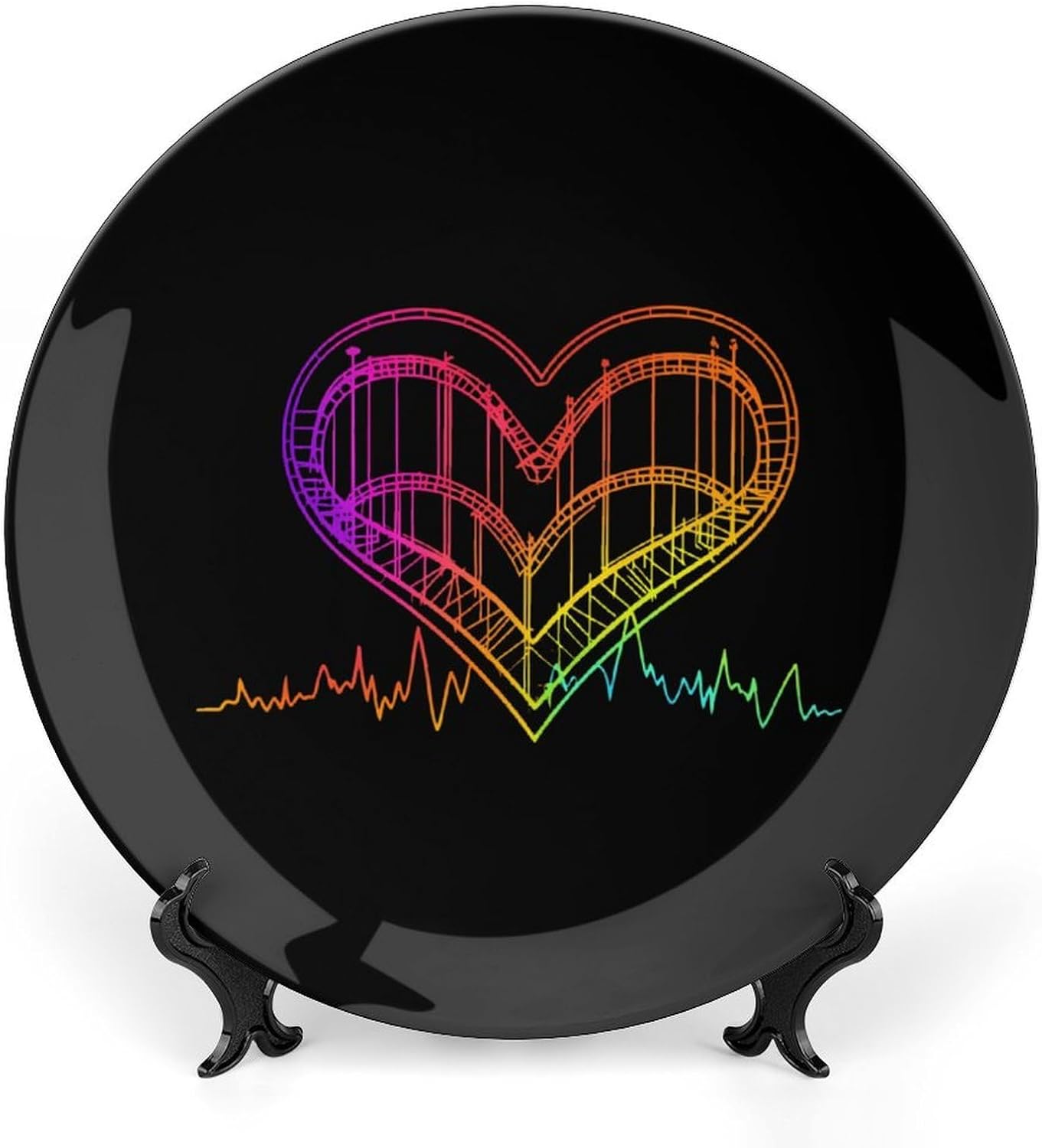 Roller Coaster Heartbeat Bone China Decorative Plate with Stand Home Dessert Plates Gift for Men Women 7inch