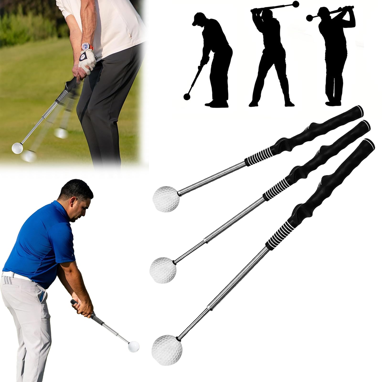 Ausili per L'Allenamento del Golf, Allenatore di Swing da Golf Bastone da Allenamento per La Forza Scalabile per Allenatore di Altalena da Golf Portatile 39-66 Cm Rimbalzo Automatico