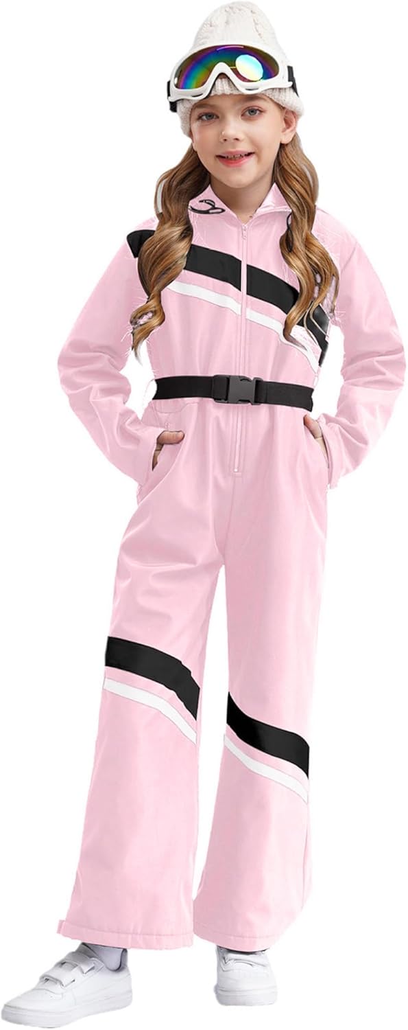 Girls One Piece Snowsuit Waterproof Windproof Hooded Snowboard Jumpsuit Ski Suits for Snow Sports