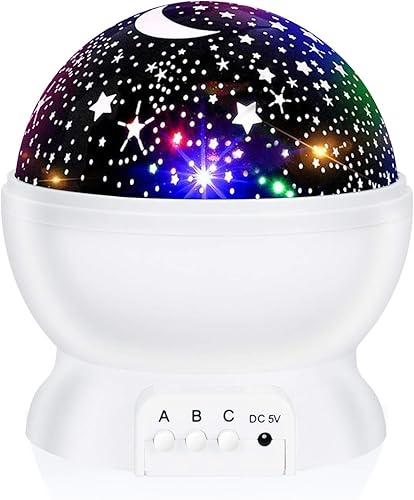 Luz de noche para niños, luz nocturna de estrellas, proyector de nebulosa y estrellas de 360 grados de rotación, 4 bombillas LED, 12 colores de luz