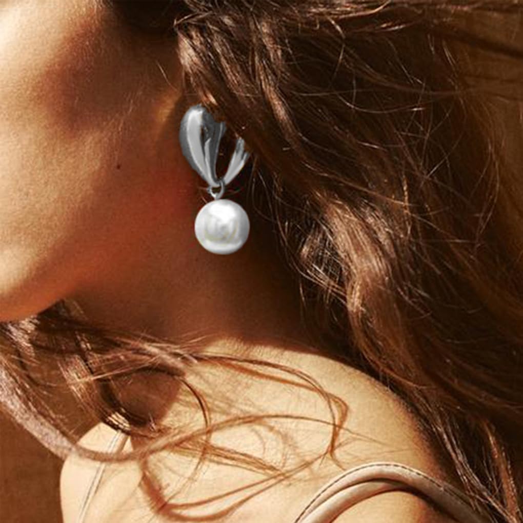 Dainty Pearl Earrings for Women Trendy 14K Gold Pearl Heart Dangle Earrings Hypoallergenic Pearl Love Drop Earrings Wedding Jewelry Presents for Her - Image 2