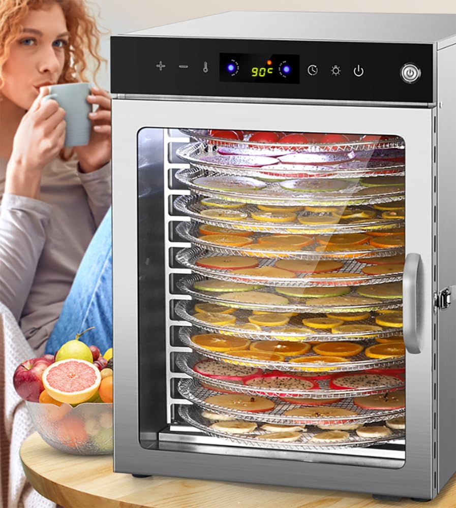 Deshidratador de alimentos giratorio 360°(10 bandejas extragrandes) Control de temperatura de 86℉ a 190℉ Ventilador doble de 800W Deshidratador para carne seca,frutas,hierbas,verduras