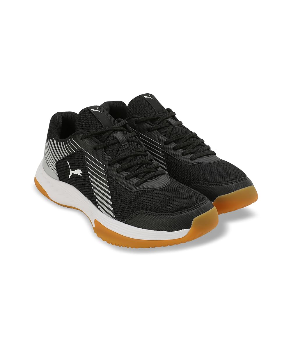 PUMA | Badminton Smash Sprint Indoor Sports Shoes | Black-White-Silver | 7UK 3