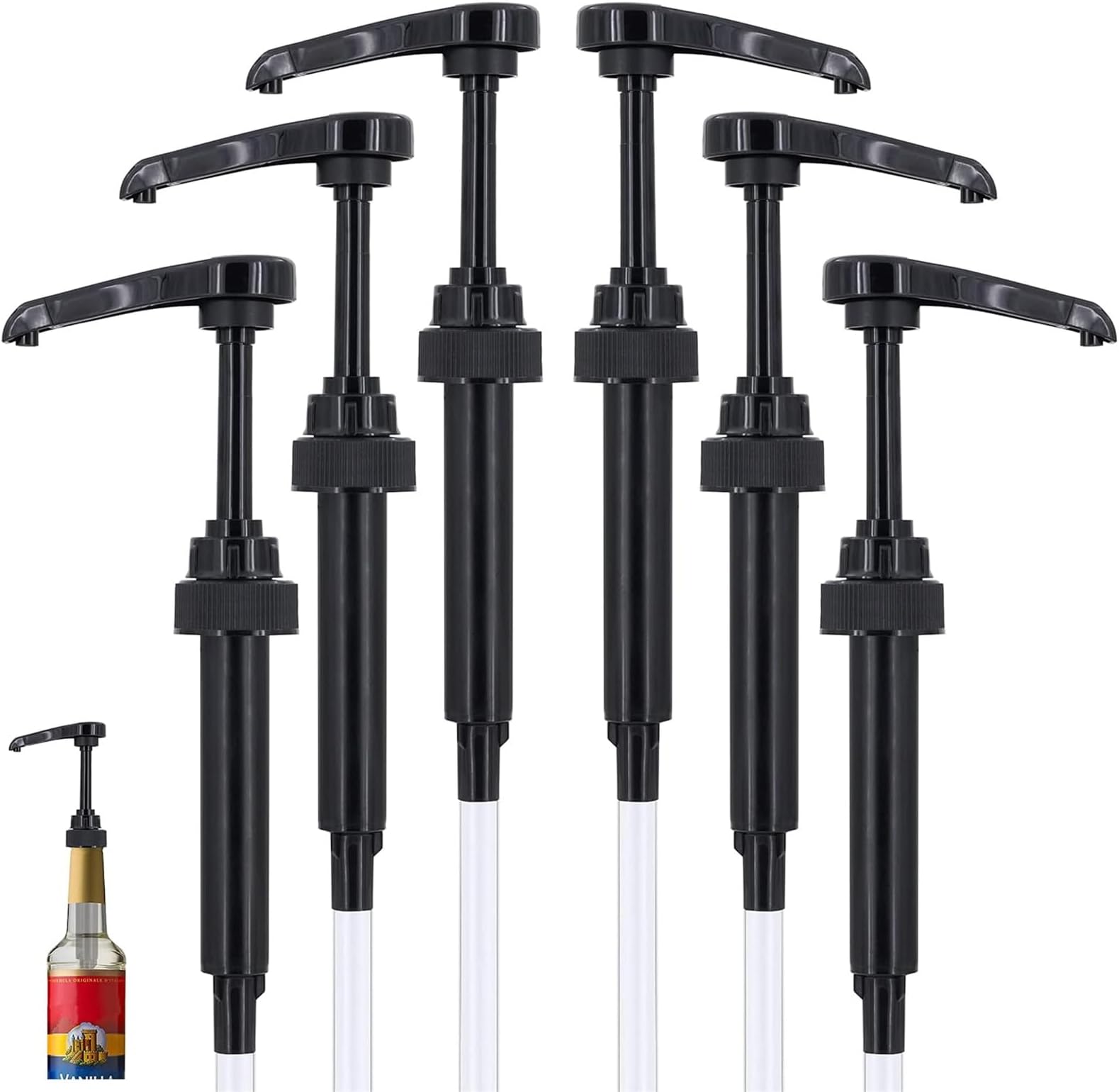 Syrup Pump, 6 Pack Coffee Syrup Dispenser Pump, Syrup Pump Dispenser Flavor Syrup Pump Caramel Syrup Pump Replacement for adding syrup to Coffee,Tea, Soda, and cocktails (Black)