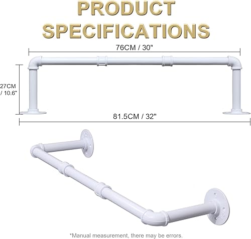 Vista 20 de Perchero de ropa de oro de tubería industrial, Perchero dorado montado en la pared de 30 pulgadas, Perchero de ropa de tubería industrial, Barra