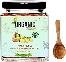 Organic Anand Homemade Amla Pickle 250gm Traditional Indian Gooseberry Ka Achaar with Neemwood Spoon Flavourful, Delicious Taste