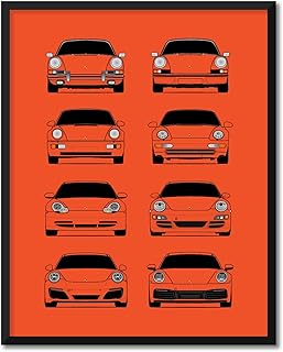 CUSTOMIZABLE COLOR: Porsche 911 Generations Inspired Poster Print Wall Art of the History and Evolution of the 911 Generations (Porsche Car Models: 901, G Series, 964, 993, 996, 997, 991, 992) (Unframed)