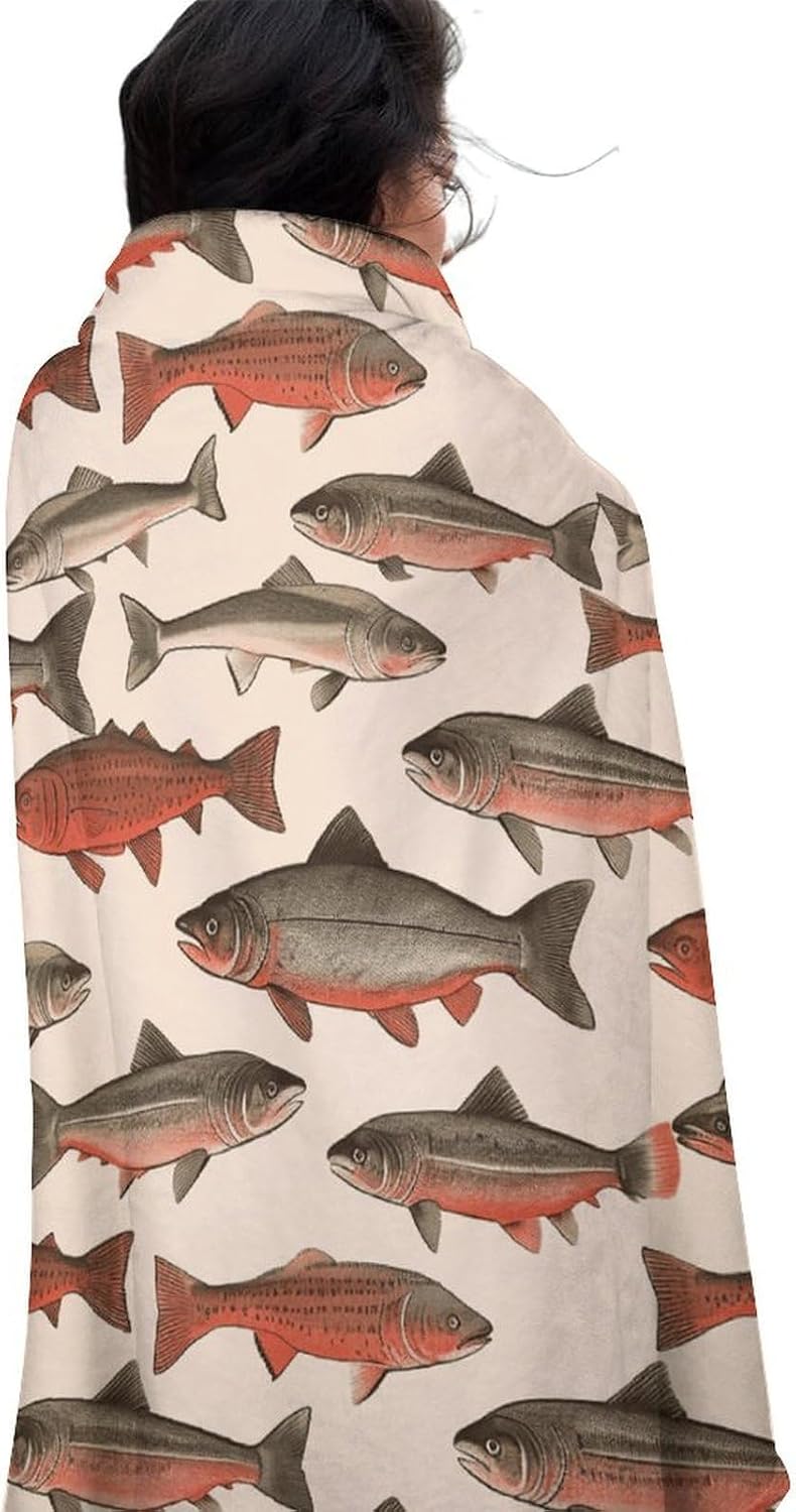 Salmon Blanket-Soft & Warm of Anti-Pilling Beach Towel,Softnes Lightweight Throw Circular Blankets for Couch All Season Bedroom Home Decor Gifts(Women Men)