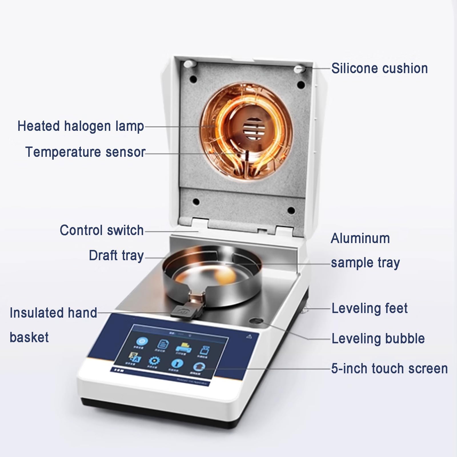 Humidimètre Halogène, Balance Analyseur D'humidité 110 G, Chauffage Et Séchage Rapides (40-160 °C), Écran Tactile LCD, pour Laboratoire Alimentaire, Plantes Et Matériaux De Construction
