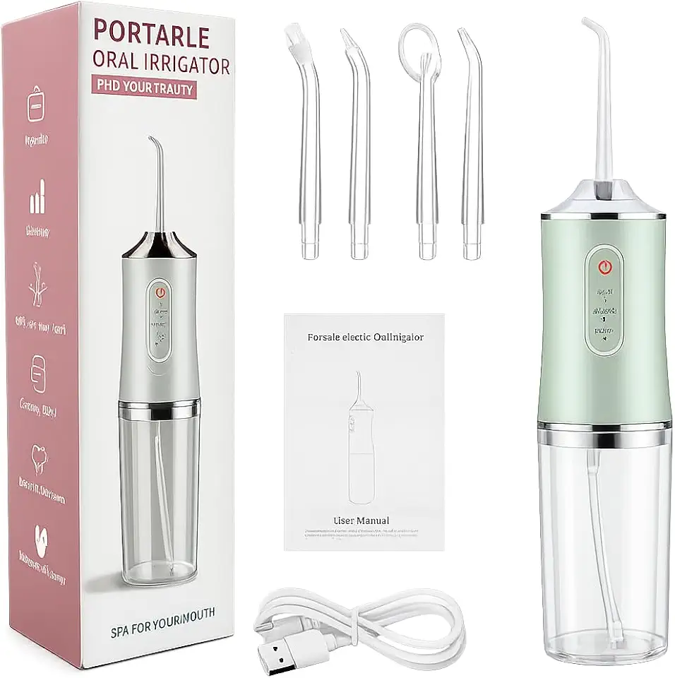 Irrigador Oral Elétrico 220ml – Limpeza Profunda com Jato de Água Supersônico, 3 Modos de Uso para Higiene dos Dentes e Gengivas (Verde)