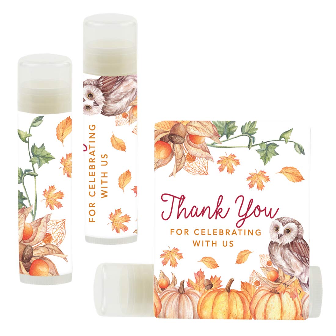Andaz Press Fall Autumn Leaves Pumpkin Woodland Owl Party Lip Balm Chapstick Party Favors Thank You For Celebrating