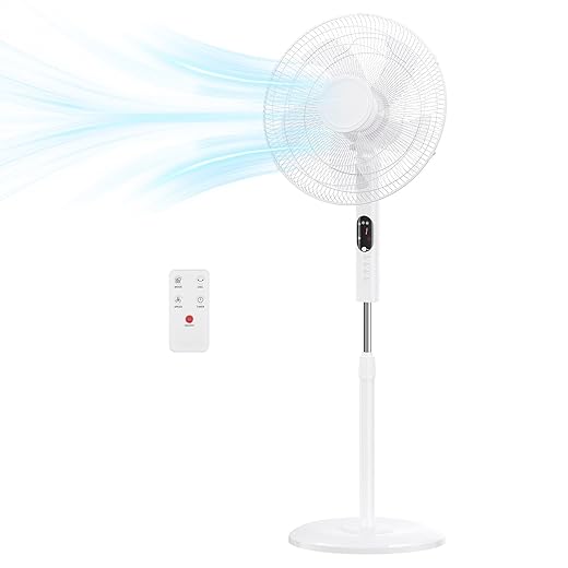 NEWBULIG 17" Pedestal Fans with Remote, Oscillating Standing Fan with 3 Speed & 3 Model, Quiet Timer Stand Up Fan for Indoor, Bedroom, Living Room, Adjustable Height & Tilt Head, Easy Assembly