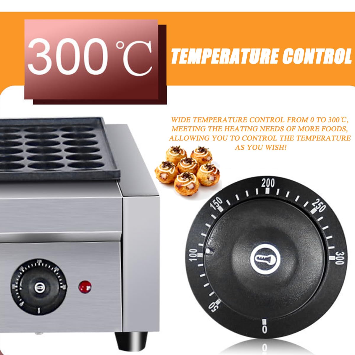 Elektryczny opiekacz do takoyaki, 28/56 otworów, powłoka nieprzywierająca, stal nierdzewna, regulacja temperatury 0-300°C, łatwy w czyszczeniu, idealny do domu, restauracji (A)