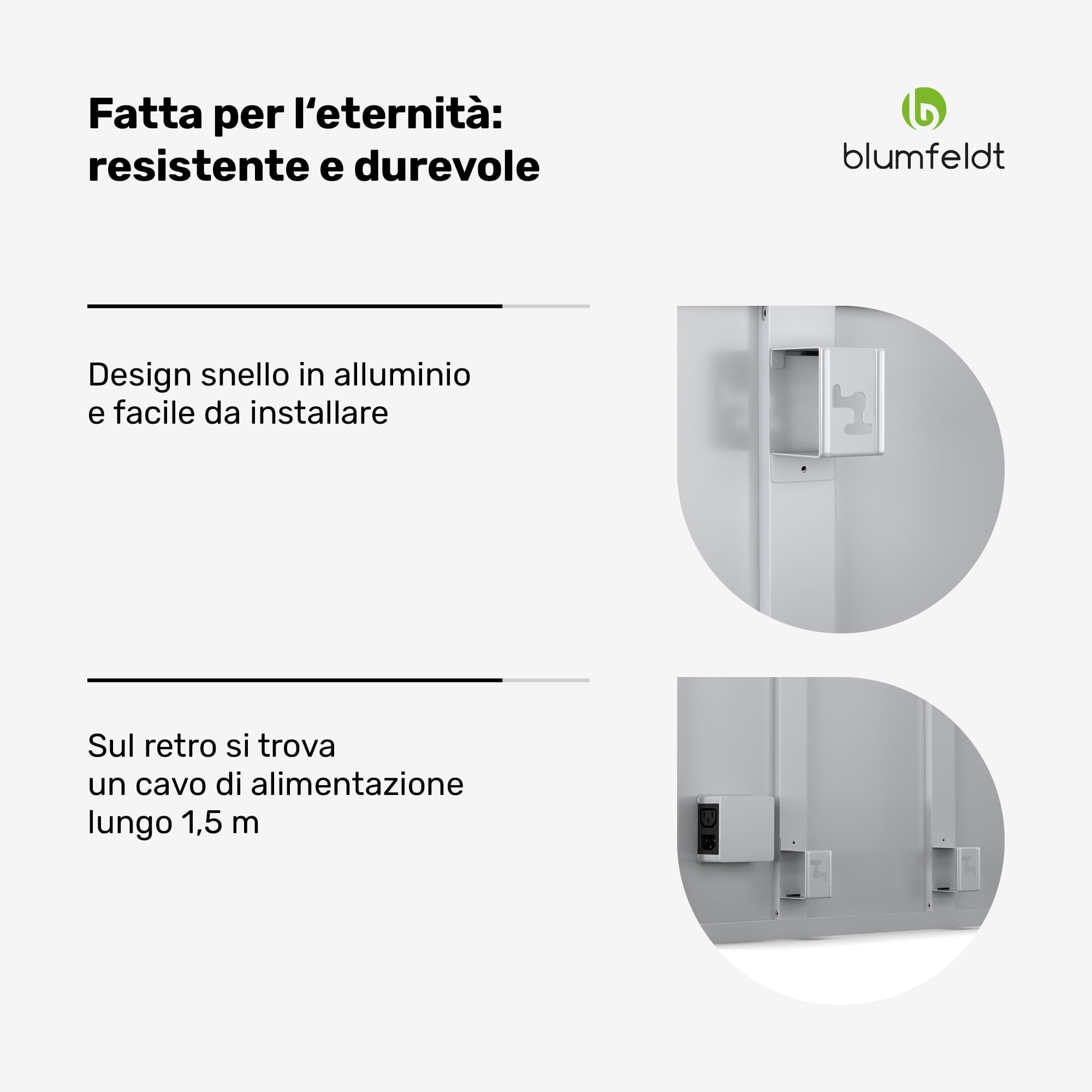 blumfeldt - Pannello Radiante a Infrarossi, 360W – Montaggio a Parete, Controllo Smart App & Telecomando, Termostato Esterno, IP44, Efficienza Energetica del 95%, per Riscaldamento Interno, Alluminio
