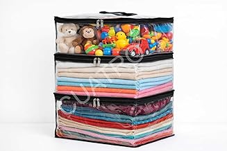 CUATRO Premium PVC Transparent Storage Bag 36x36x26 cm – clothes, Blanket & Saree Organizer with Zipper|Foldable Wardrobe Organizer for Cloth | Multipurpose Transparent Clothes Storage Cover(1)