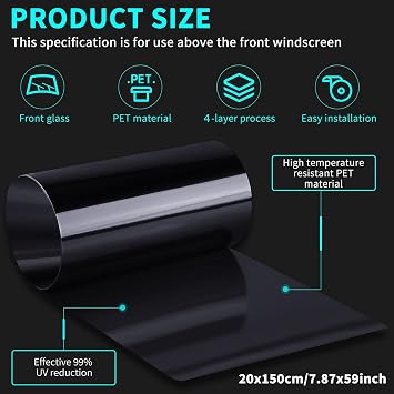 Windshield Tint Strip, 5% VLT Sun Visor Heat UV Protection Car Film