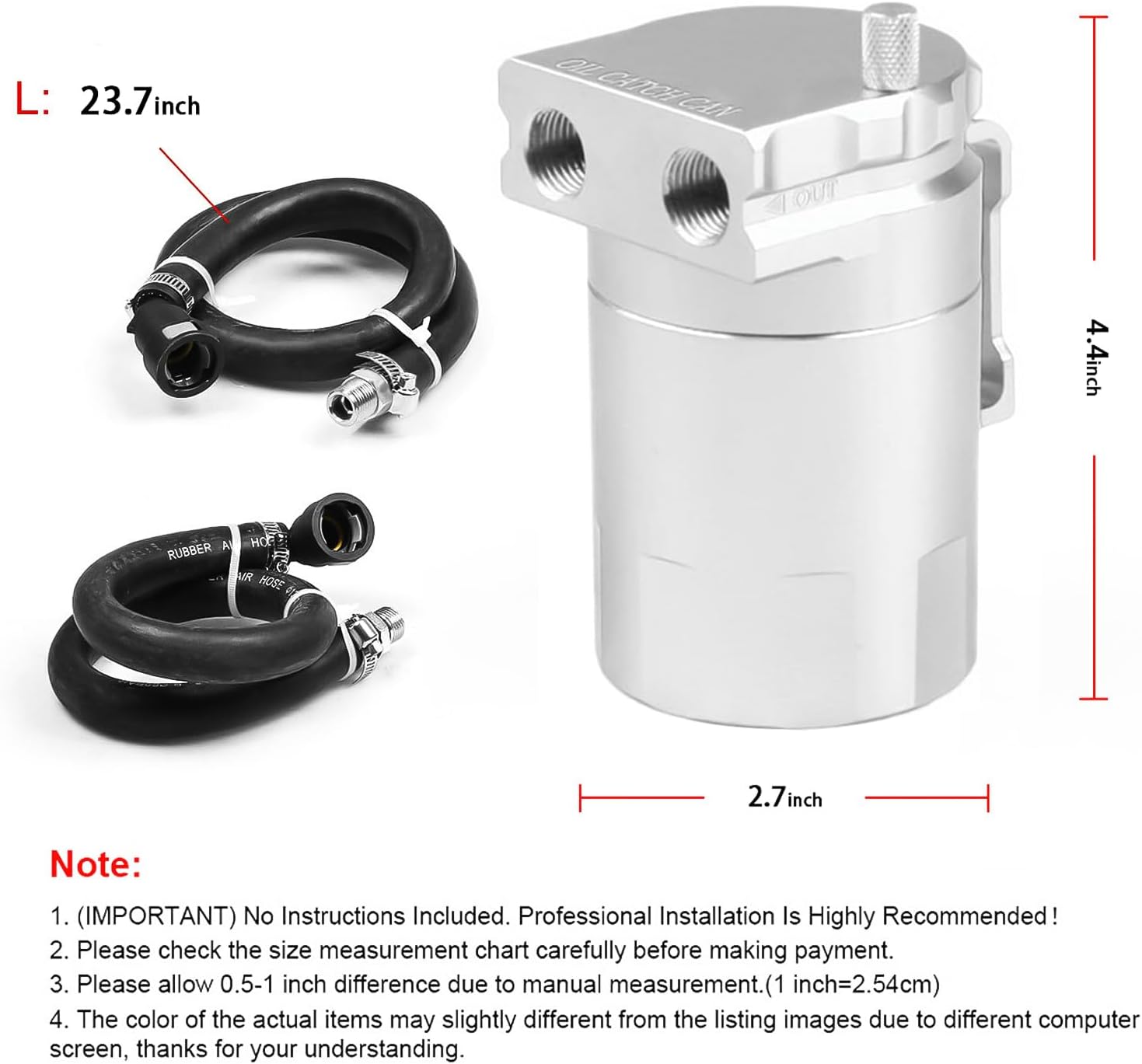 350ml Aluminum Oil Catch Can Polished Oil Separator Tank Compatible with Ford F150 2.7EB 3.5EB 5.0L Passenger Side 2011-2021, Expedition 3.5L EcoBoost 2018-2021, Raptor 3.5L Ecoboost 2017-2021,Silver