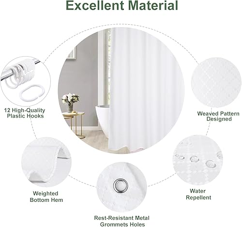 Miniatura 7 de Cortina de ducha extra larga de 80 pulgadas de largo, cortinas de ducha grises de tejido gofre para baño, tela, repelente al agua, lavable a